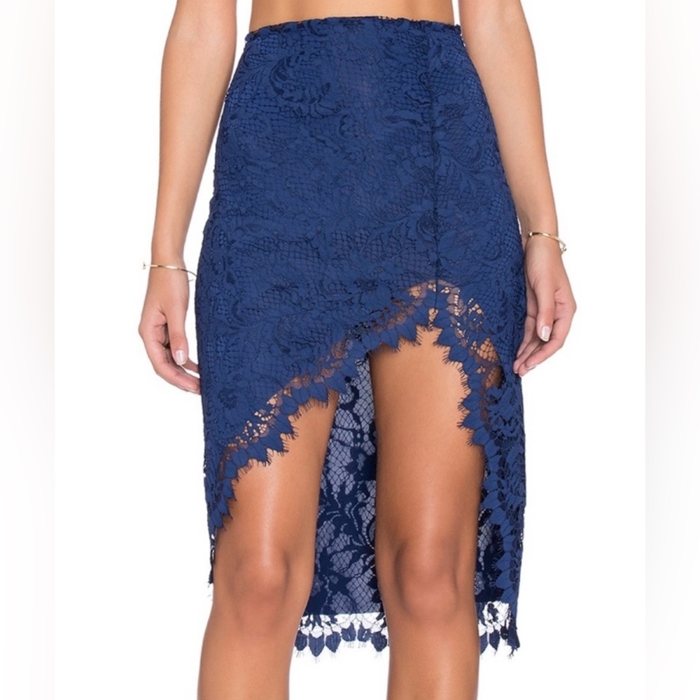 For Love And Lemons Blue Asymmetrical Lace Dress